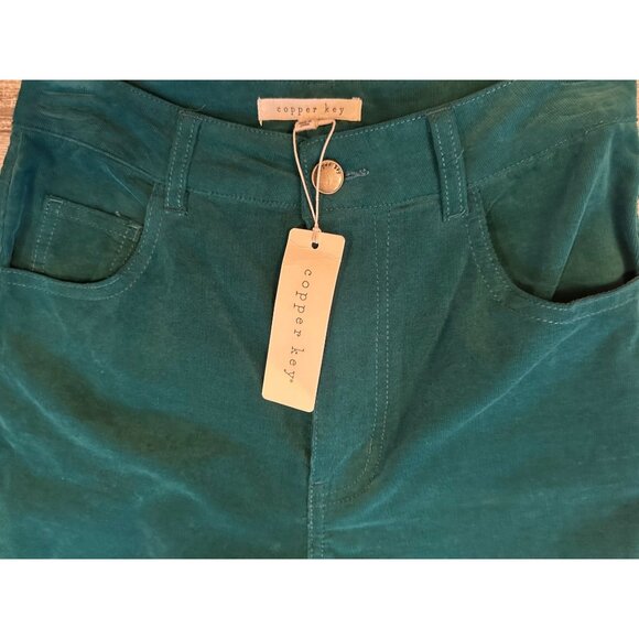 Teal Corduroy Wide-Leg Pants By Copper Key Size 3 Mid-Rise With Button & Zipper - Picture 10 of 12
